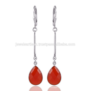 Natural Red Onyx Faceted Gemstone Drop 925 Jóias de Prata no preço a pagar